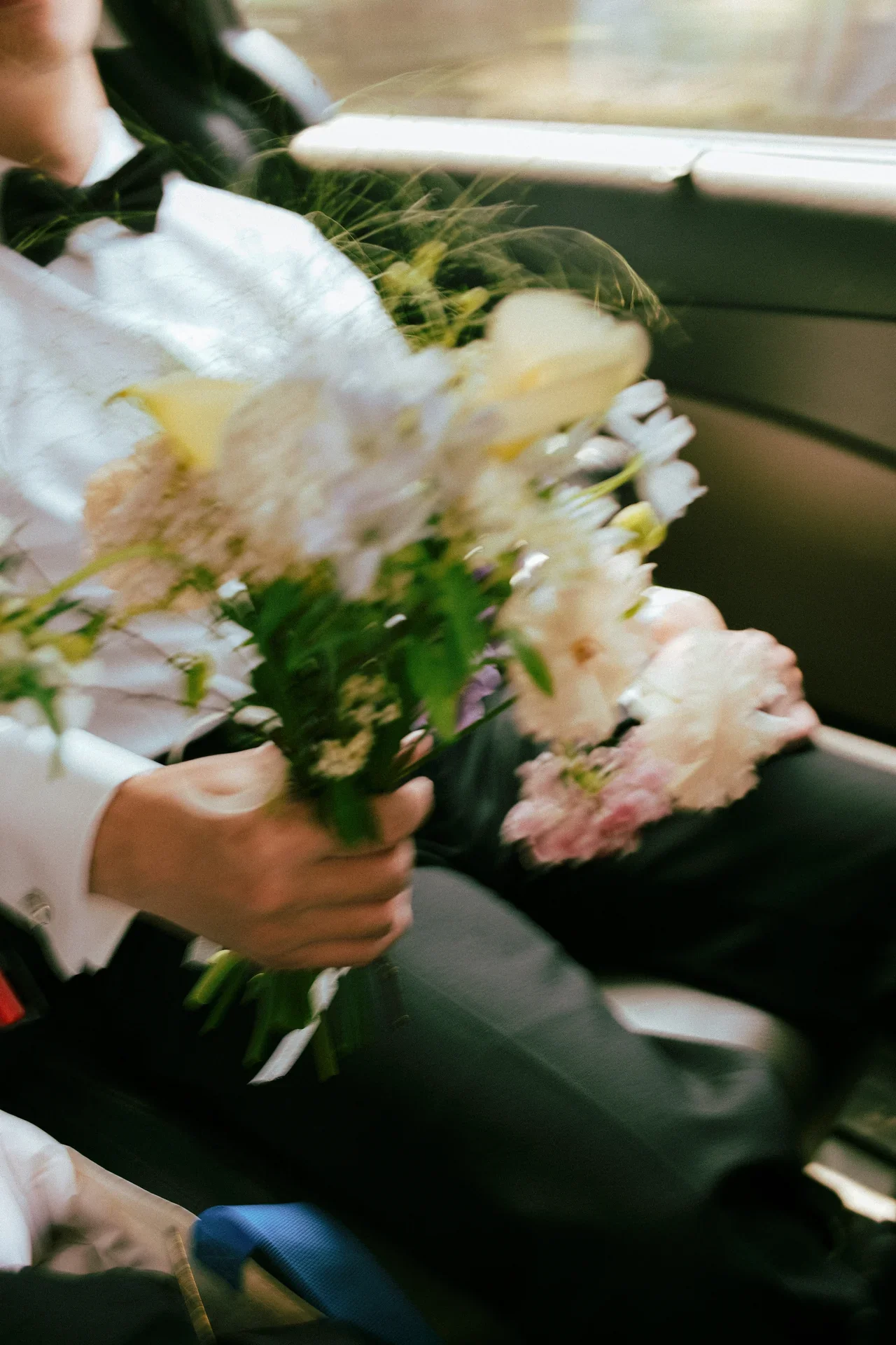 Bouquet close-up in the car